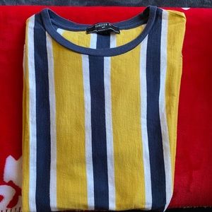 Blue, white and yellow stripped forever 21 t-shirt
